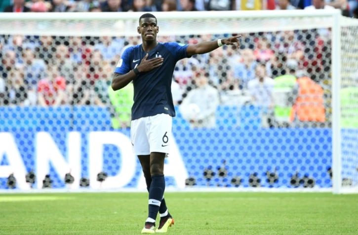 Le milieu de terrain français Paul Pogba après son but contre l'Australie lors du Mondial, le 16 juin 2018 à Kazan