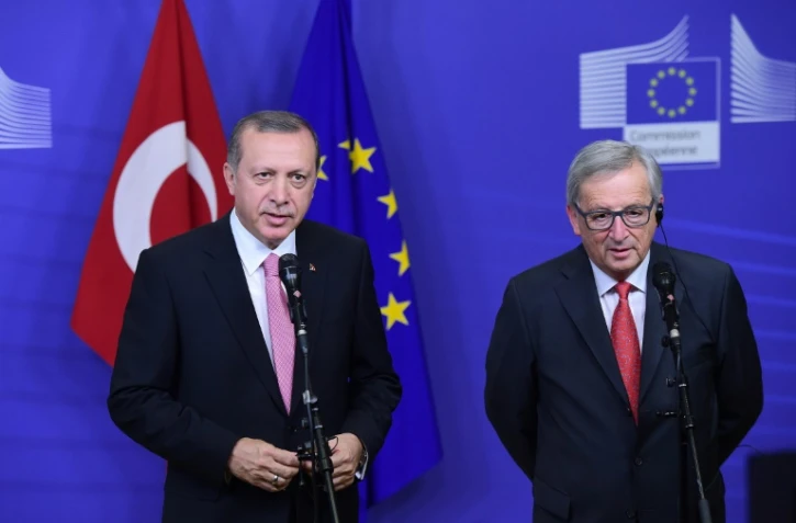 Le président turc Recep Tayyip Erdogan et le président de la Commission européenne Jean-Claude Juncker à Bruxelles, le 5 octobre 2015