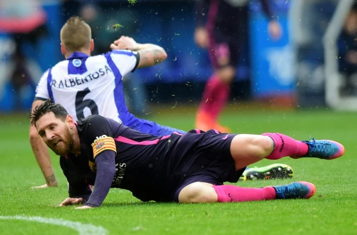 Retour sur terre pour Lionel Messi, le 12 mars 2017 lors de la défaite (2-1) de Barcelone à La Corogne en Liga