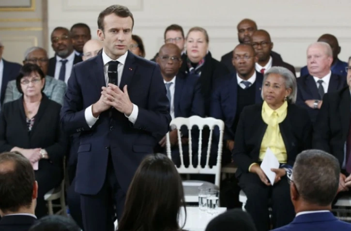 Emmanuel Macron lors du grand débat à Grand Bourgtheroulde le 15 janvier 2019