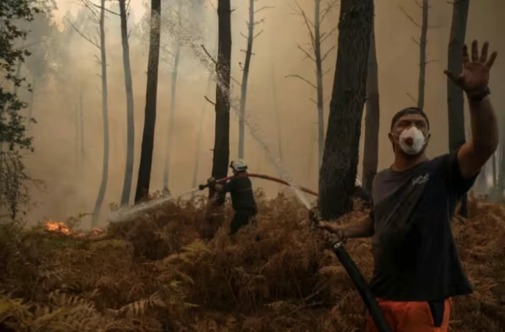 Un volontaire lutte contre le feu dans la forêt à Lanton (Gironde) le 29 juillet 2026 ( AFP / Ed JONES )