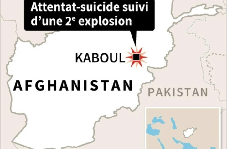 Carte de localisation de l'attentat-suicide dans une salle de sport de Kaboul suivi d'une seconde explosion qui s'est produite à proximité 