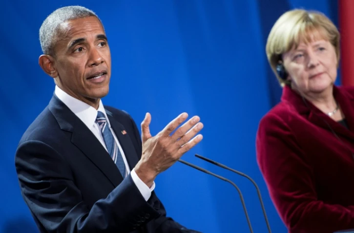 Barack Obama et Angela Merkel lors d'une conférence de presse, le 17 novembre 2016 à Berlin