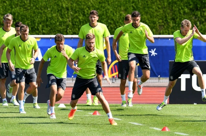 L'équipe d'Allemagne lors d'un entraînement dans son camp de base d'Evian, le 1er juillet 2016