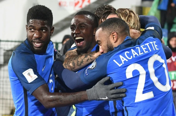 Le milieu de terrain des Bleus Blasie Matuidi (c), buteur face à la Bulgarie, le 7 octobre 2017 à Sofia