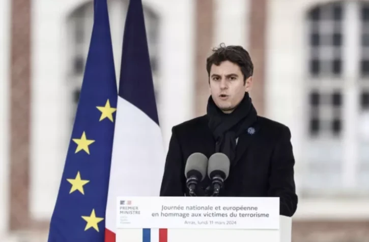 Le Premier ministre Gabriel Attal lors de la cérémonie d'hommage annuel aux victimes du terrorisme, à Arras, dans le Pas-de-Calais, le 11 mars 2024 ( POOL / Sameer Al-Doumy )