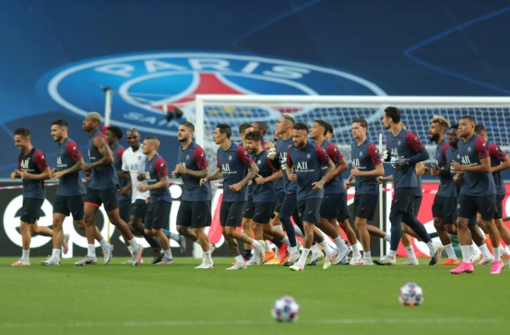 Les joueurs du PSG lors de l'entraînement de veille de match au stade de la Luz à Lisbonne, le 22 août 2020