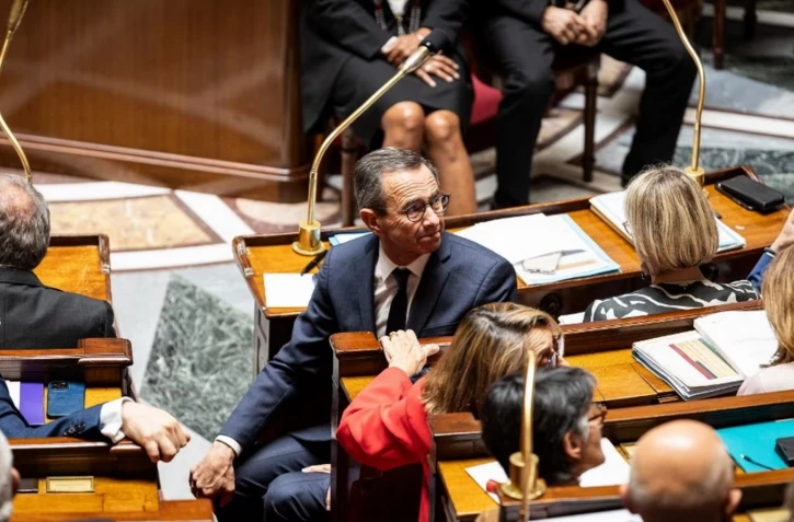Bruno Retailleau, ministre de l'Intérieur, lors de la séance des questions au gouvernement à l'Assemblée nationale à Paris, le 8 juillet 2025. (TELMO PINTO / NURPHOTO / AFP)