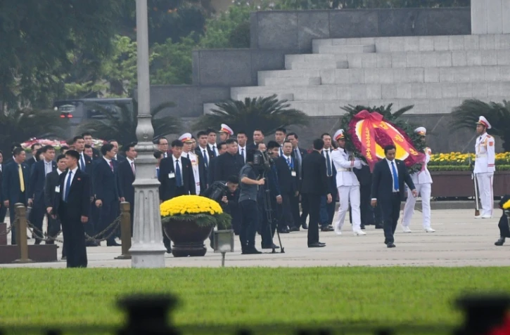 North Korean leader Kim Jong Un visits the Ho Chi Minh mausoleum in Hanoi. 