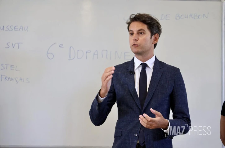 Le ministre de l'Éducation Gabriel Attal, à Hambourg le 10 octobre 2023, lors des consultations gouvernementales franco-allemandes ( AFP / Ludovic MARIN )