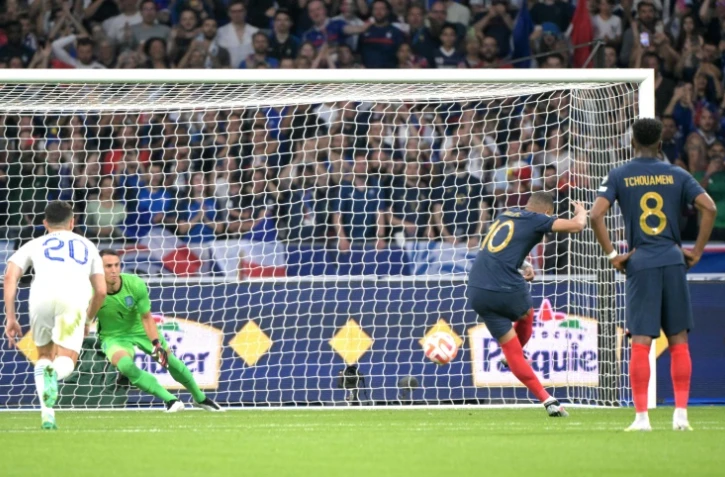 Les Bleus grâce à un pénalty transformé par Kylian Mbappé a dominé la Grèce au Stade de France, le 19 juin 2023 