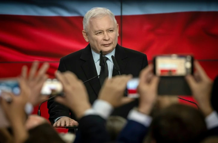 Le chef de file du parti Droit et Justice (PiS) de Jaroslaw Kaczynski, le 13 octobre 2019 Ă Varsovie