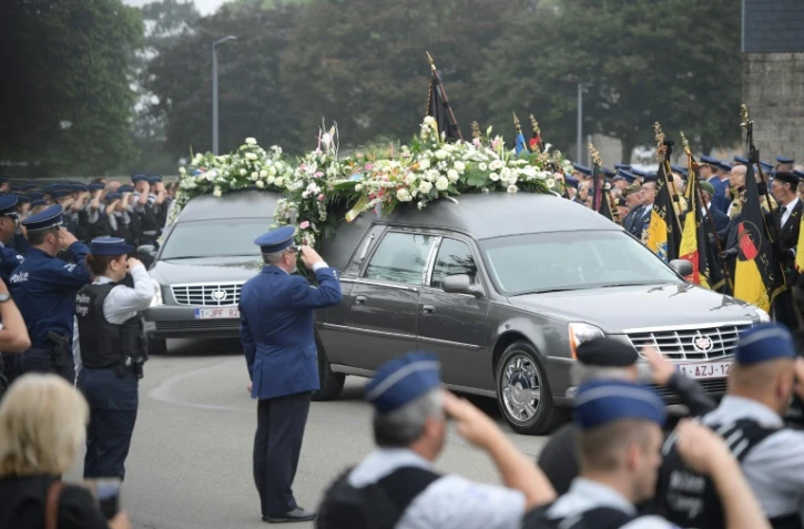Cérémonie funèbre pour rendre hommage aux policières tuées dans une attaque revendiquée par l'EI à Liège, en Belgique, le 5 juin 2018