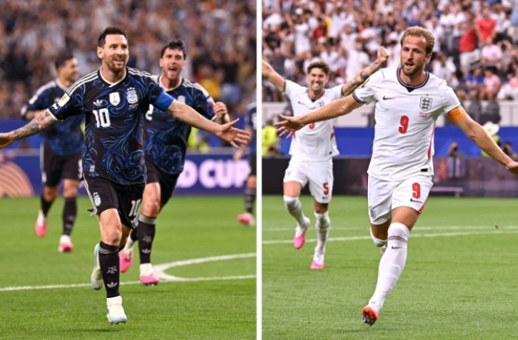 Photomontage des stars de l'Argentine Lionel Messi et de l'Angleterre Harry Kane, futurs adversaires mercredi 15 juillet en demi-finale du Mondial