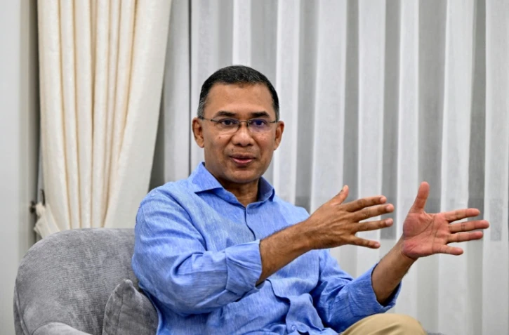 Le président par intérim et candidat aux élections du Parti nationaliste du Bangladesh (BNP), Tarique Rahman, lors d'un entretien avec l'AFP au siège du parti à Dacca le 10 février 2026