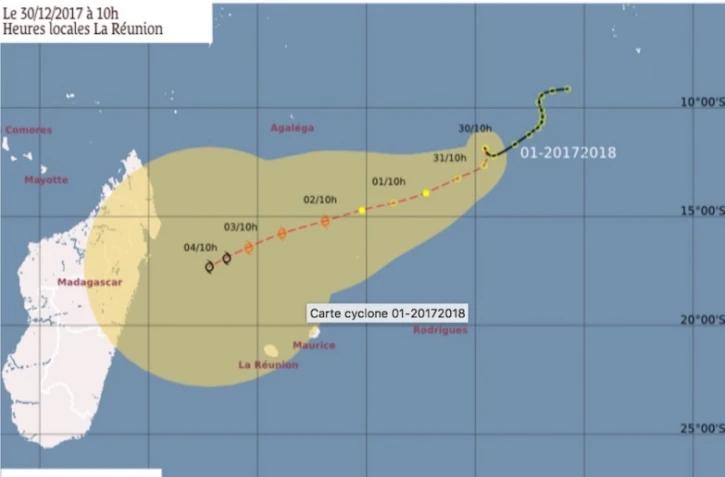 La zone perturbée ce samedi 30 décembre 2017.