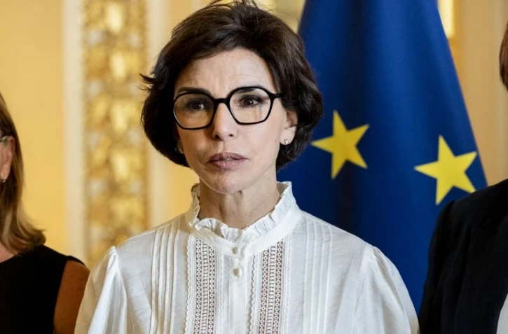 La ministre de la Culture, Rachida Dati, prend la parole lors de la présentation du rapport "Un patrimoine national français, une communauté engagée pour un patrimoine vivant", au ministère de la Culture, à Paris, le 3 juillet 2025. (MAGALI COHEN / HANS LUCAS / AFP)