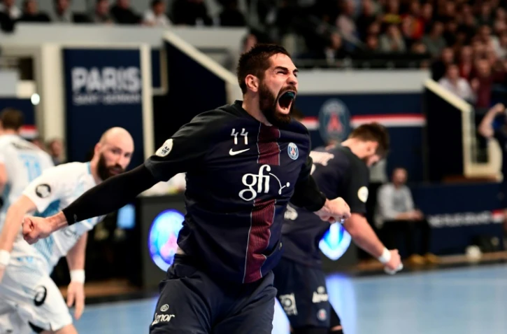 Nikola Karabatic et le PSG hand, lors d'un match de D1 contre Montpellier Ă Coubertin, le 23 novembre 2016