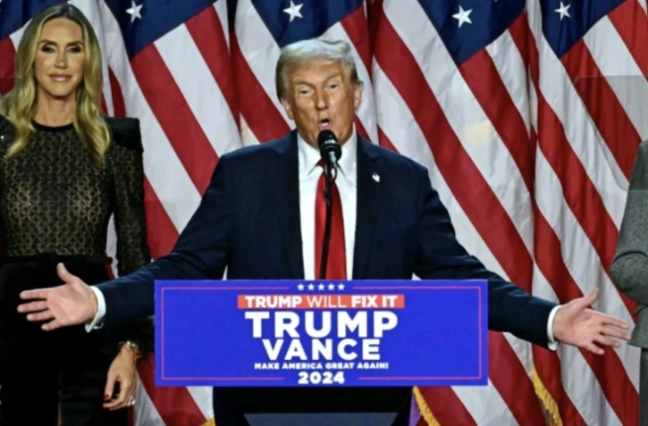 Donald Trump lors de son discours de victoire Ă West Palm Beach le 6 novembre 2024 ( AFP / Jim WATSON )