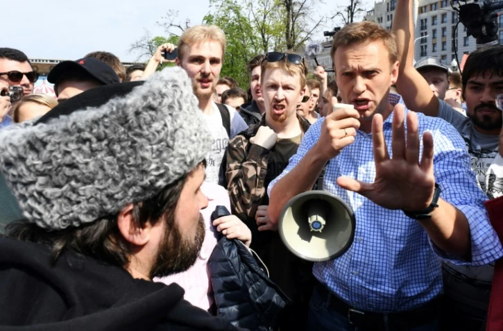 L'opposant russe Alexeï Navalny manifeste à Moscou, le 5 mai 2018