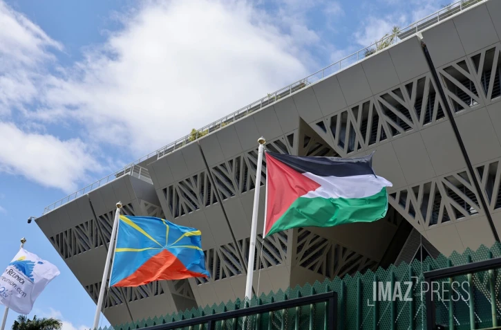Un drapeau Palestinien sur le fronton de l'hôtel de Région