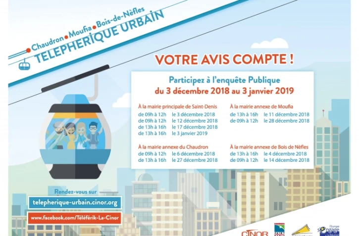 Cinor : Transport par câble Chaudron-Bois de Nèfles : ouverture de l'enquête publique