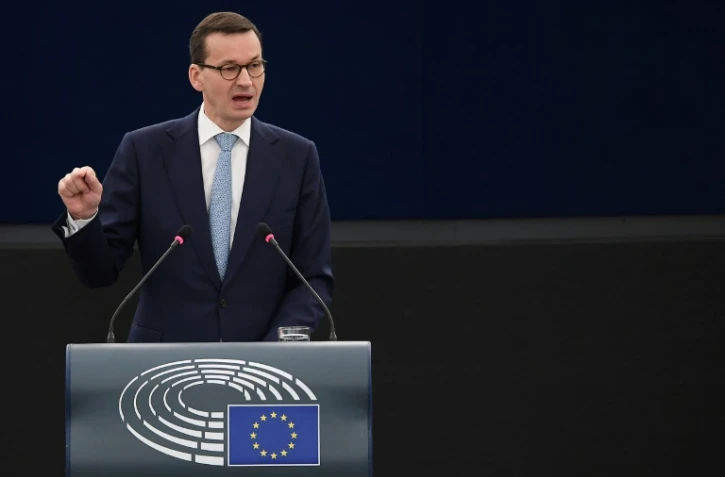 Le Premier ministre polonais Mateusz Morawiecki devant le Parlement européen en session plénière, à Strasbourg le 4 juillet 2018 