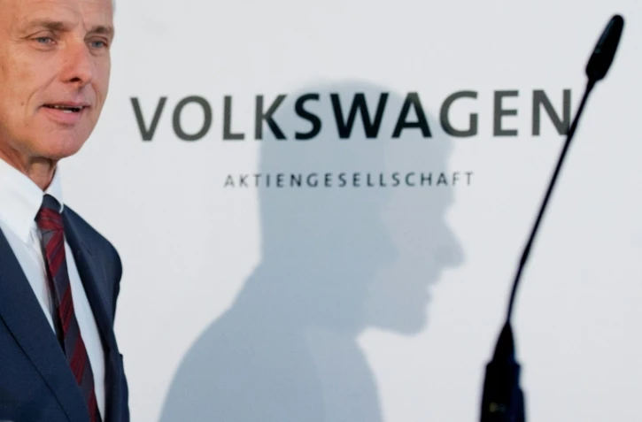 Matthias Mueller, PDG de Volkswagen, arrive à la conférence de presse du groupe à Wolfsburg, en Allemagne, le 22 avril 2016