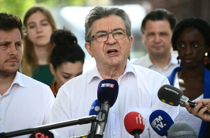 Jean-Luc Mélenchon, leader de LFI et de la gauche unie Nupes, lors d'une conférence de presse avant le deuxième tour des législatives, le 17 juin 2022 à Paris