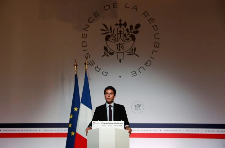 Le porte-parole du gouvernement Gabriel Attal lors du point presse après le premier conseil des ministres du nouveau gouvernement, le 7 juillet 2020 à l'Elysée