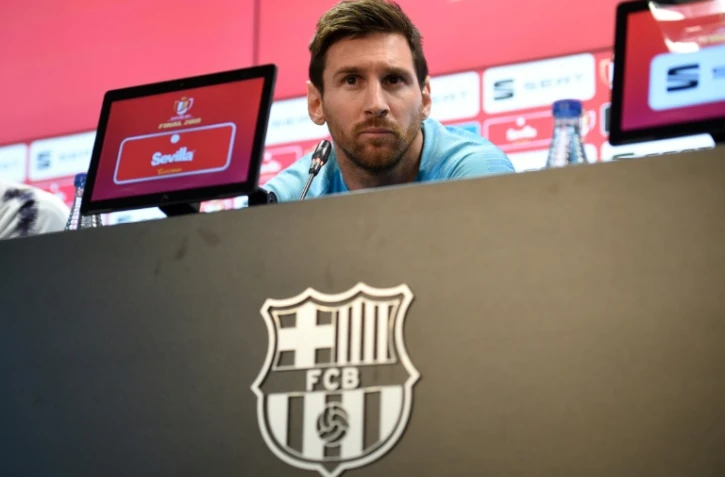 Lionel Messi en conférence de presse au centre d'entraînement du FC Barcelone le 24 mai 2019
