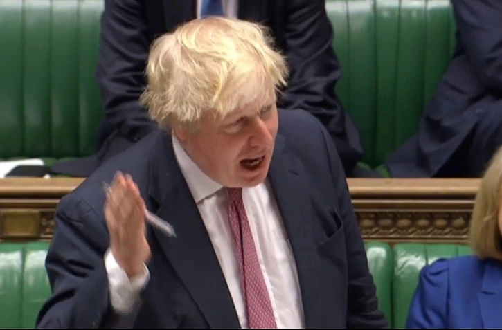 Le chef de la diplomatie britannique Boris Johnson devant les députés britanniques le 27 mars 2018, sur une capture d'écran fournie par le Parlement britannique