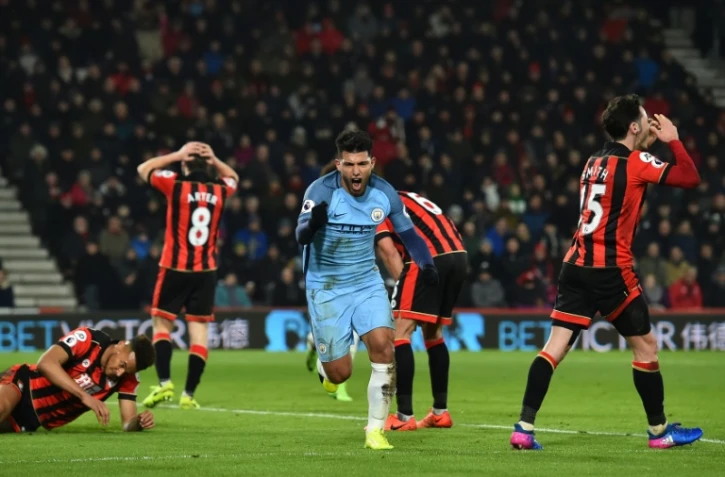L'attaquant de Manchester City Sergio Agüero après un but contre Bournemouth, le 13 février 2017