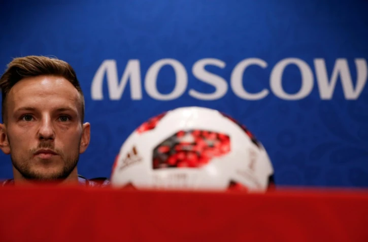Le milieu croate Ivan Rakitic en conférence de presse à Moscou le 13 juin 2018 veille de la finale du Mondial face à la France