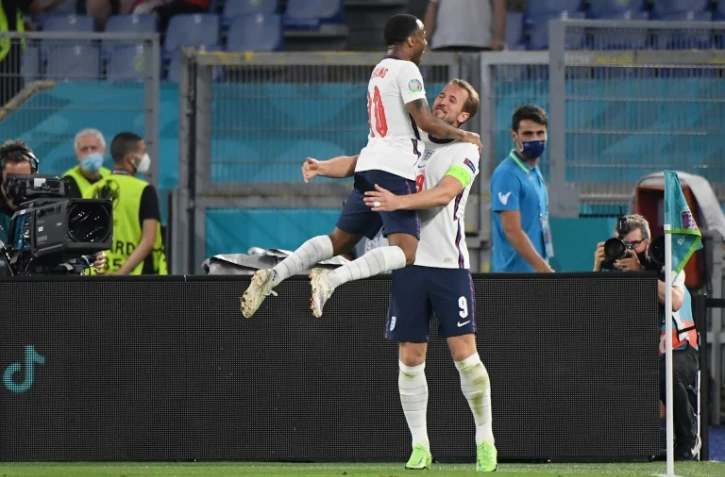 Le binôme offensif, composé de Raheem Sterling et son capitaine Harry Kane, porte les Three Lions durant cet EURO comme ici contre l'Ukraine à Rome, le 3 juillet 2021