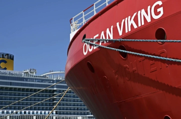 L'Ocean Viking, navire ambulance affrété par SOS Méditerranée, amarré au port de Civitacecchia, en Italie, le 14 juillet 2023 ( AFP / Andreas SOLARO )