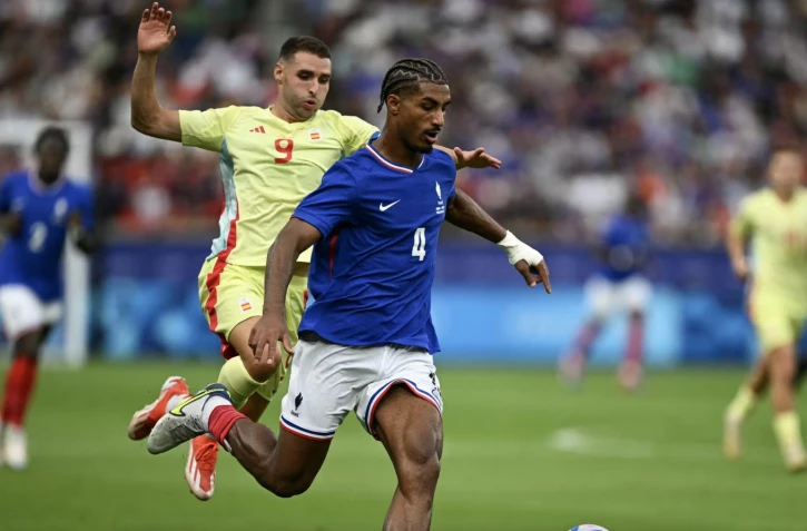 Loïc Badé lors de la finale des Jeux olympiques France-Espagne, au Parc des Princes, le 9 août 2024, à Paris.  
