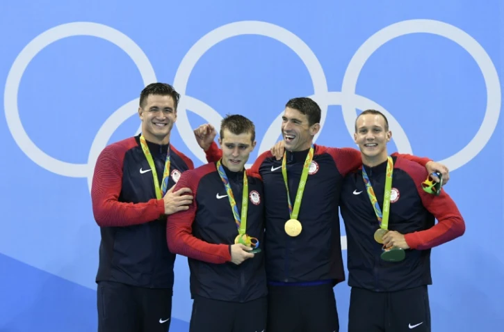 Le relais 4x100 m nage libre américain sacré champion olympique, le 7 août 2016 à Rio