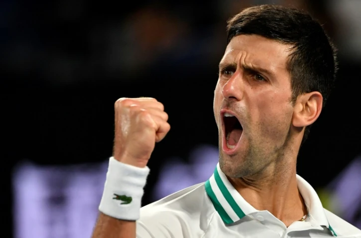 Le Serbe Novak Djokovic lors de sa victoire en finale de l'Open d'Australie, face au Russe Daniil Medvedev, à Melbourne le 21 février 2021