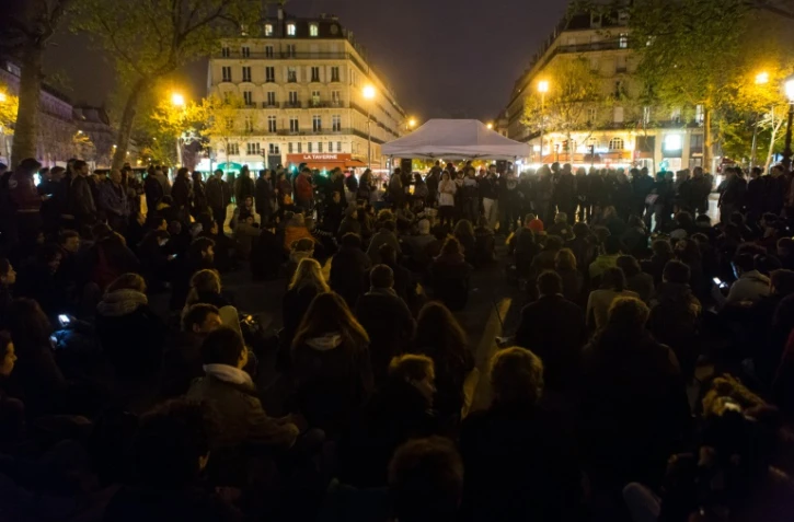 Une réunion du mouvement Nuit Debout, place de la République à Paris, le 2 mai 2016