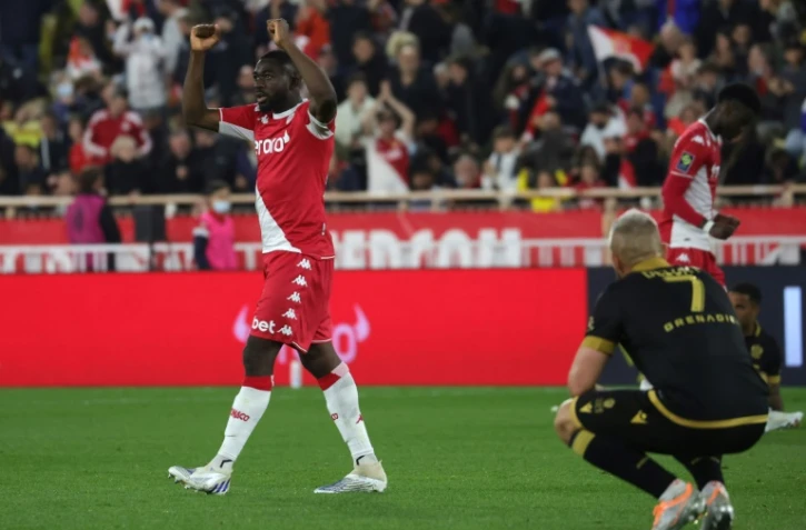 La joie du défenseur monégasque Youssouf Fofana, après la victoire à domicile, 1-0 face à Nice, lors de la 33e journée de la Ligue 1, le 20 avril 2022 au Stade Louis II