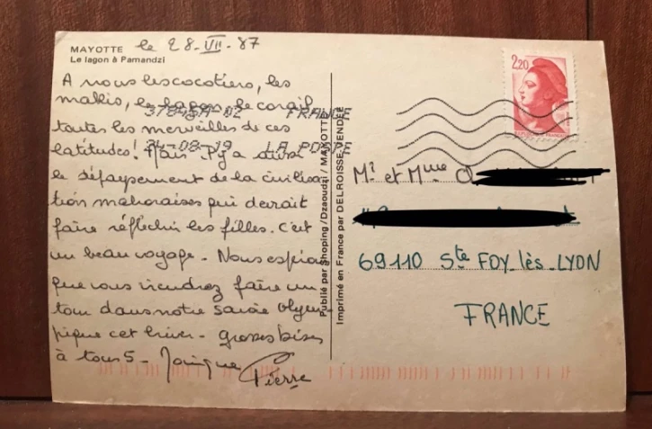 carte postale de 1987 retrouvée