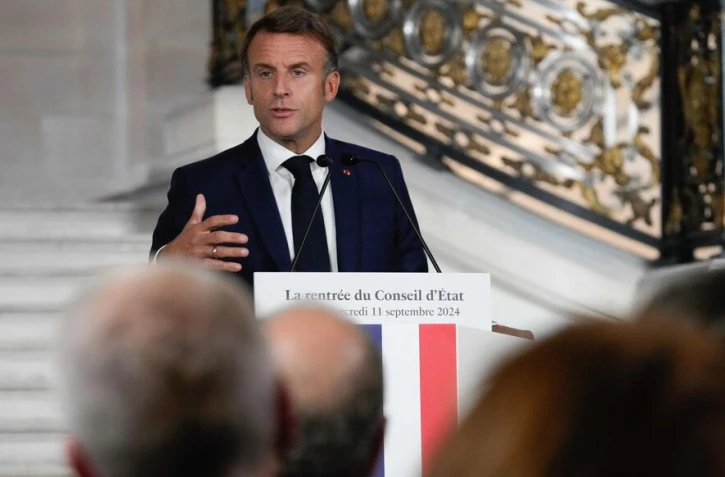 Paris, le 11 septembre 2024. Emmanuel Macron s'est exprimé lors de la cérémonie de rentrée du Conseil d’Etat. AFP/Michel Euler