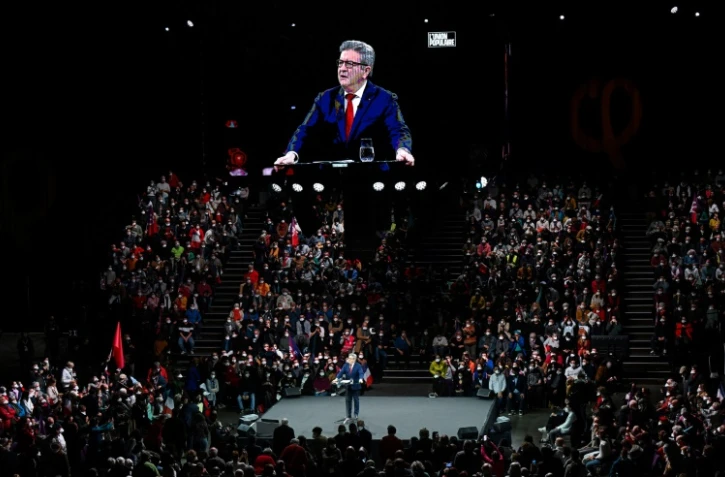 Le candidat de LFI à la présidentielle Jean-Luc Mélenchon en meeting le 13 février 2022 à Montpellier
