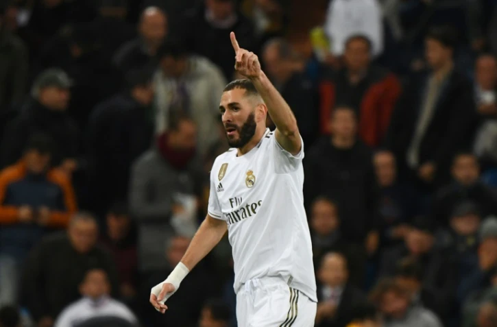 L'attaquant français du Real Madrid Karim Benzema, après un but contre Galatasaray, le 6 novembre 2019 à Bernabeu