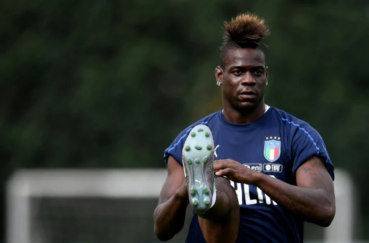 L'attaquant international italie Mario Balotelli à l'entraînement le 3 juin 2018 lors du match face aux Pays-Bas à Vinovo