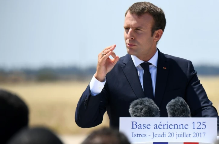 Le président Emmanuel Macron, lors d'un discours sur la base aérienne d'Istres (Bouces-du-Rhône), le 20 juillet 2017