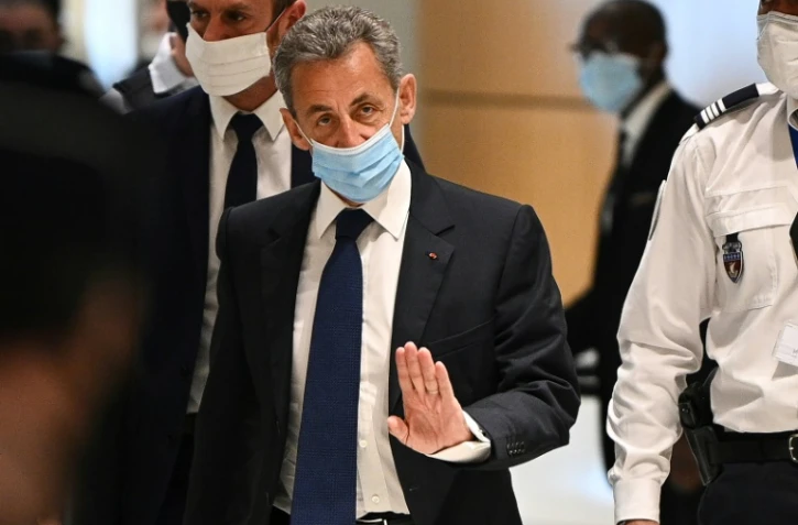 L'ex-président de la République Nicolas Sarkozy à la sortie de son procès à Paris, où il a été condamné à 3 ans de prison dont un ferme "corruption et trafic d'influence" , le 1er mars 2021