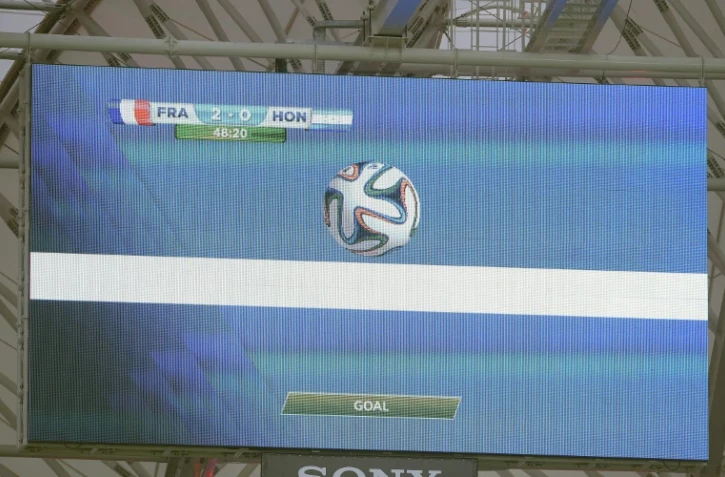 Confirmation du but des Bleus face au Honduras par la technologie sur la ligne de but à Porto Alegre, le 15 juin 2014 