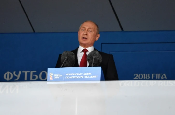 Le président russe Vladimir Poutine fait un discours à Moscou alors du Mondial le 14 juin 2018